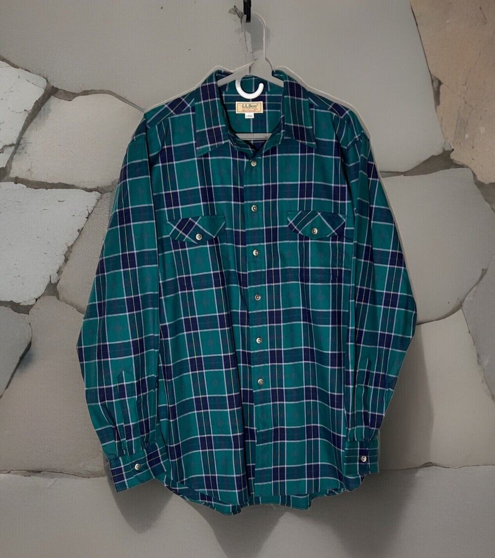 Vtg LL Bean Flannel Shirt Mens XL Tall Plaid Long Sleeve Button Up Made In USA